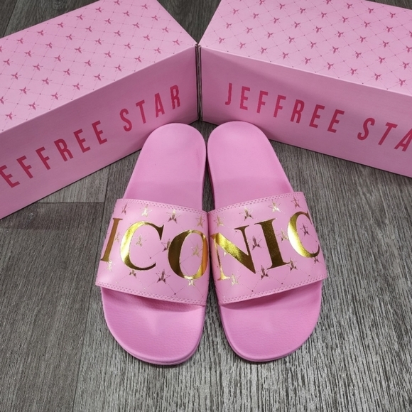 RARE Jeffree Star ICONIC Pink Gold Unisex Slides Valentine Barbiecore 11, 12 - Picture 4 of 6